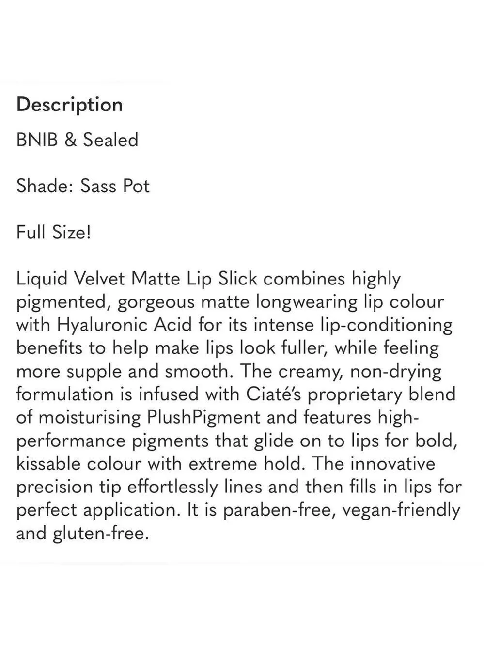 Ciaté London Liquid Velvet Matte Lipstick Sass Pot Pink BNIB Full